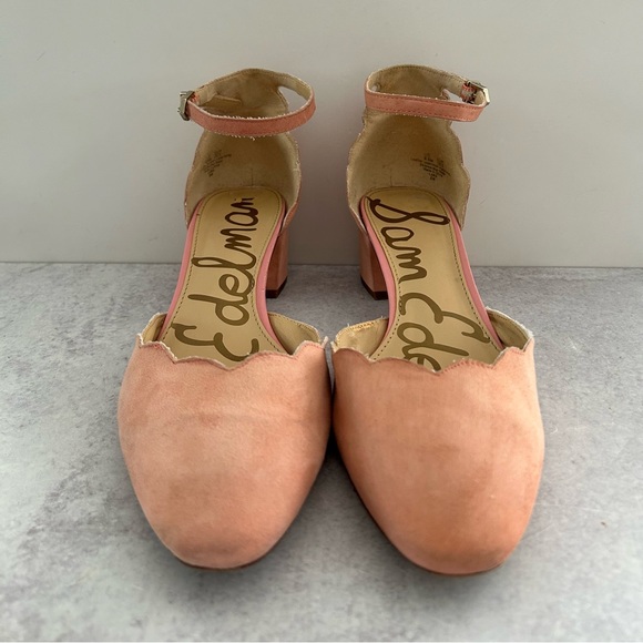 Sam Edelman LARA Scalloped Edge Ankle Strap Block Heel Pumps, Pink 9.5 - Picture 6 of 11